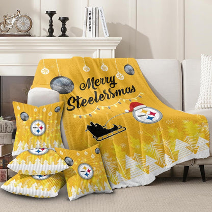 Pittsburgh Steelers | Premium Christmas Fleece Blanket & Throw Pillow Combo MM