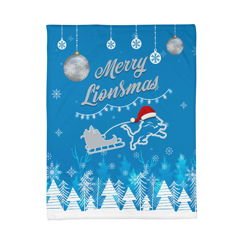 Detroit Lions | Premium Christmas Fleece Blanket & Throw Pillow Combo MM