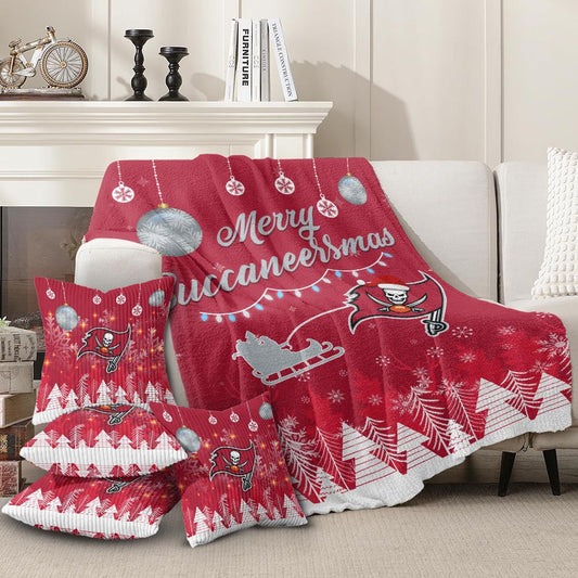 Tampa Bay Buccaneers | Premium Christmas Fleece Blanket & Throw Pillow Combo MM