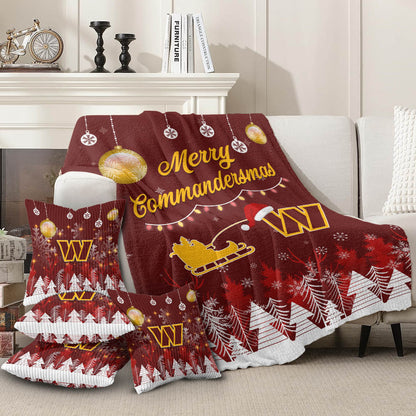 Washington Commanders | Premium Christmas Fleece Blanket & Throw Pillow Combo MM
