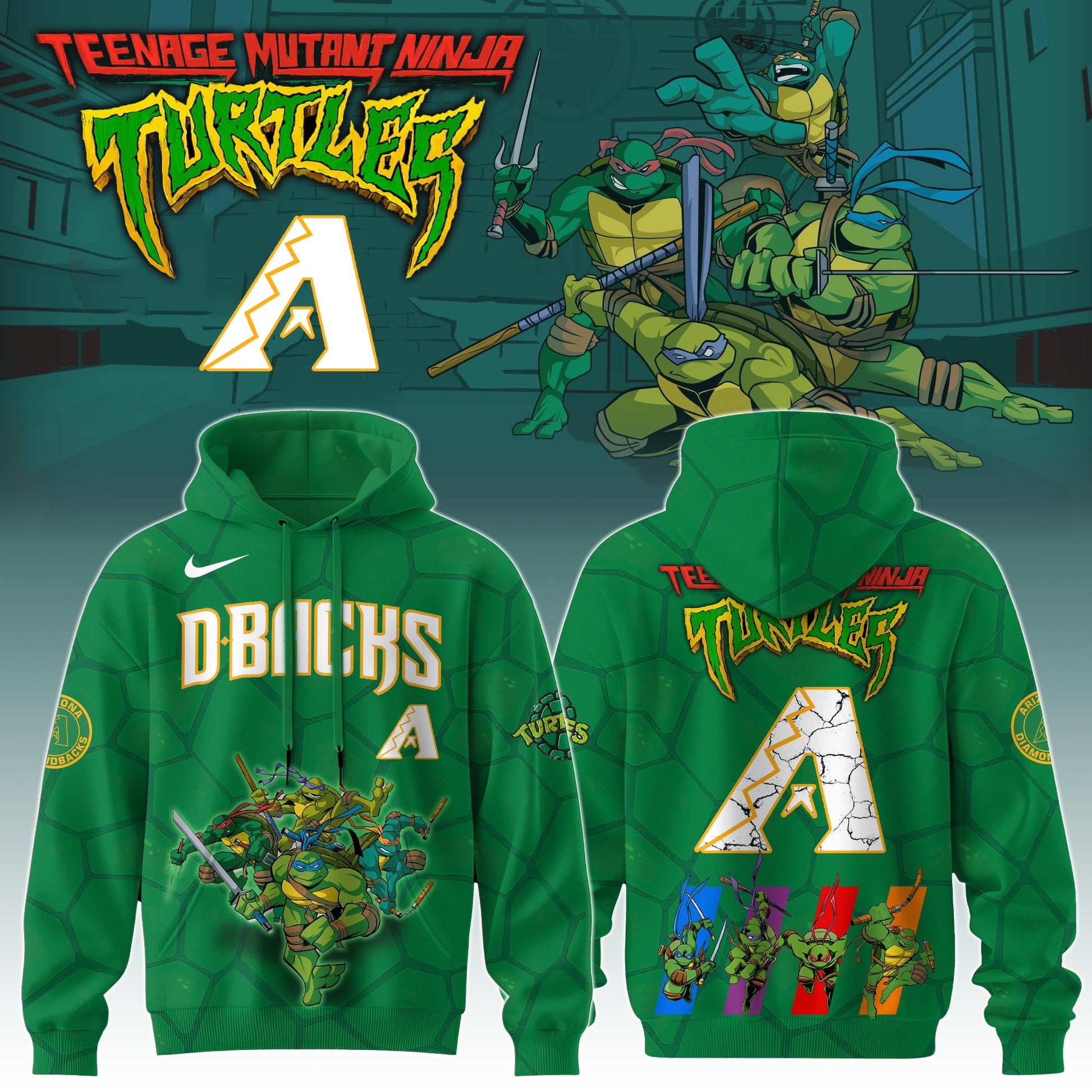 .        Arizona Diamondbacks MLB x Ninja Turtles Special Edition Hoodie 2025